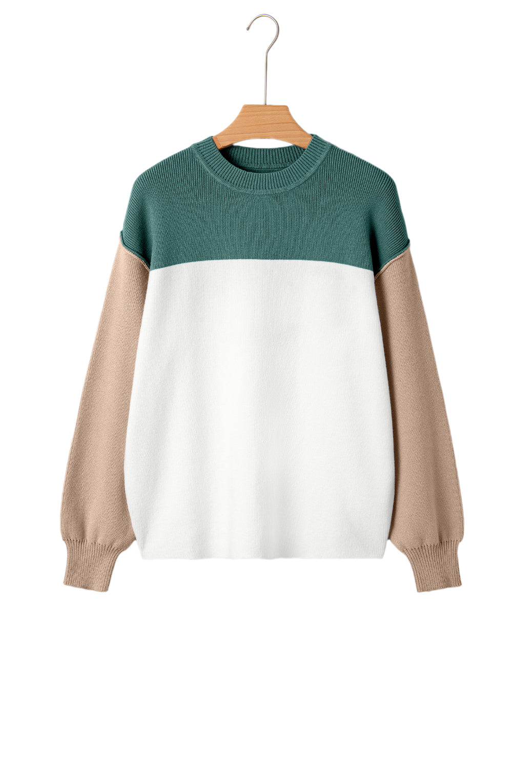 Khaki Colorblock Ribbed Knit Baggy Sweater