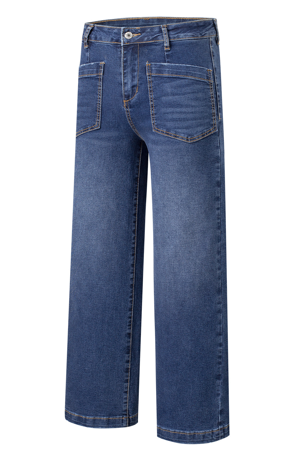 Brown Minimalist Patch Pocket High Waist Shift Jeans