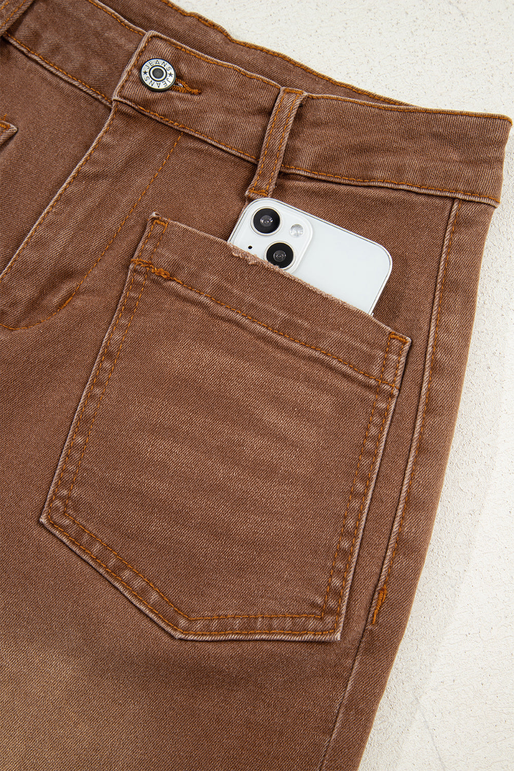 Brown Minimalist Patch Pocket High Waist Shift Jeans