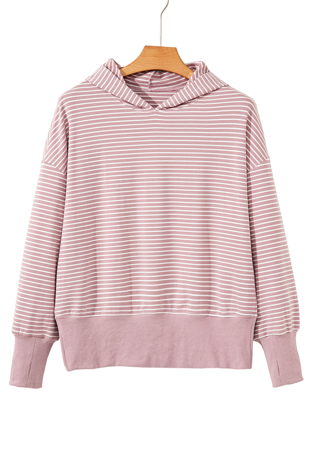 Purple Stripe Thumbhole Side Slits Drop Shoulder Loose Fit Hoodie