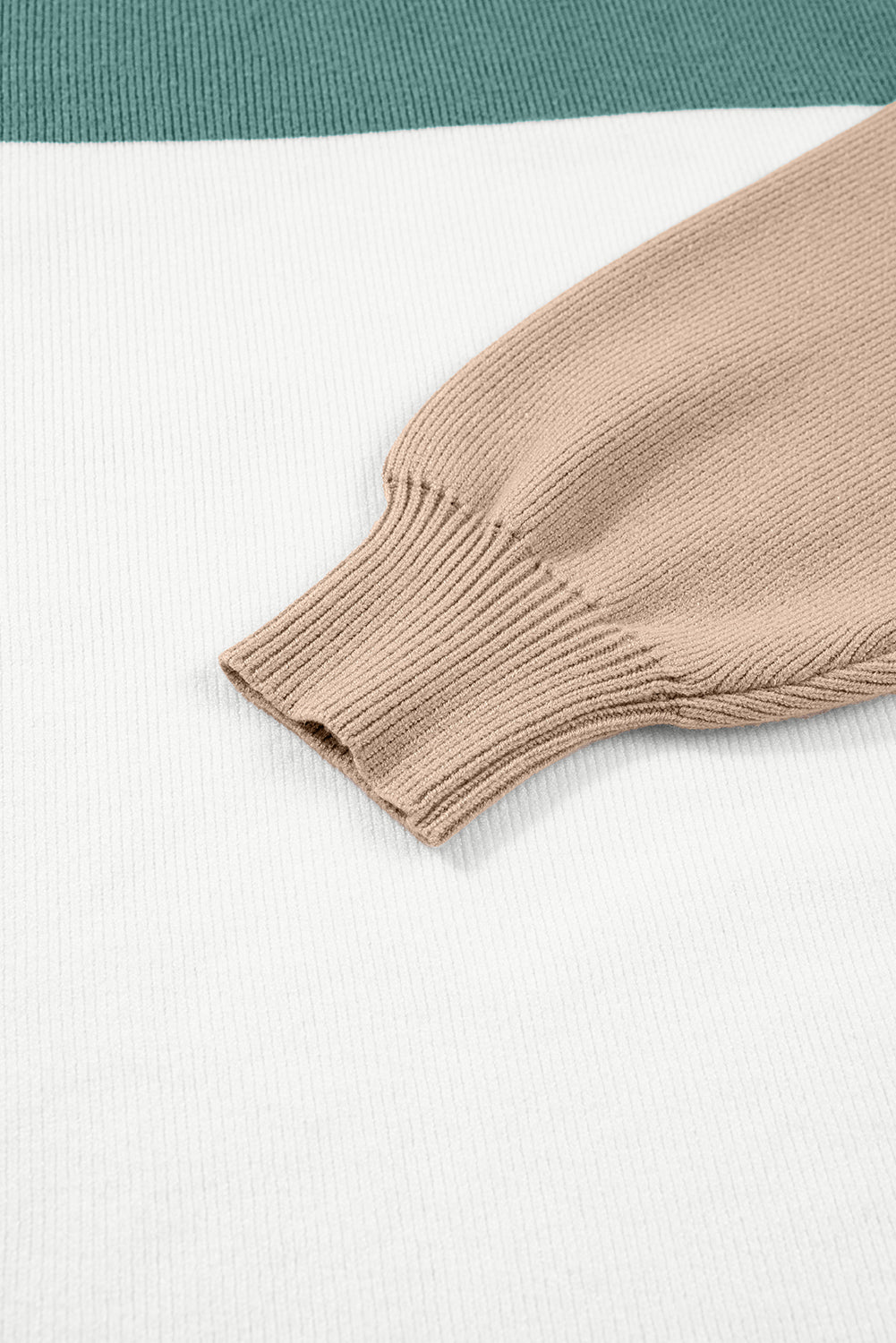 Khaki Colorblock Ribbed Knit Baggy Sweater