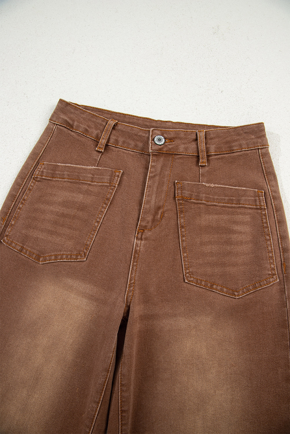 Brown Minimalist Patch Pocket High Waist Shift Jeans