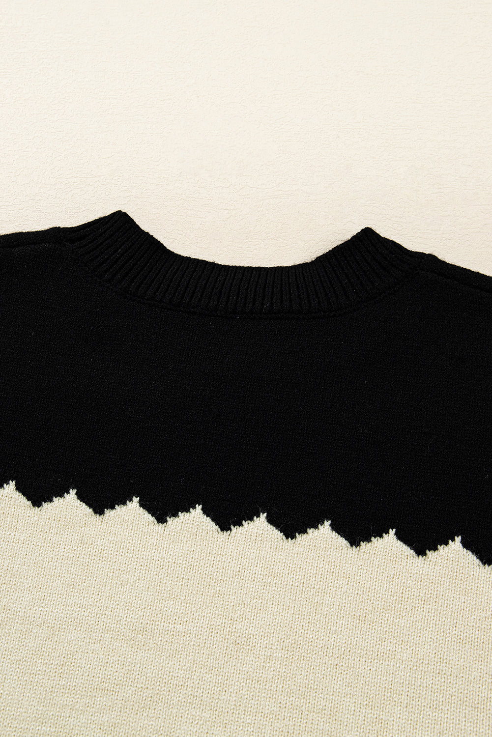 Brown Colorblock Crew Neck Drop Shoulder Sweater